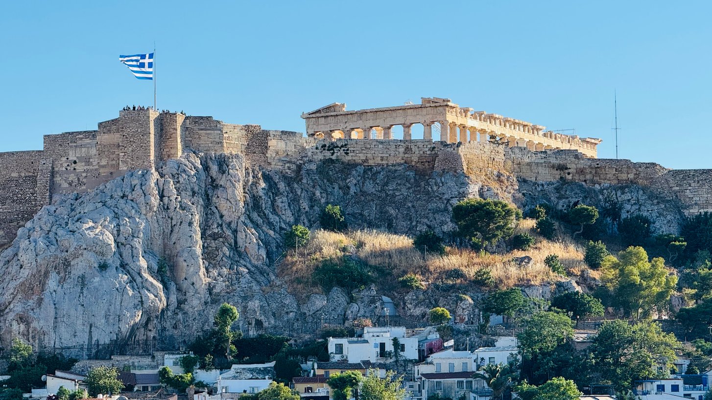 The Acropolis seen from the Thea Terrace Bar at Central Hotel Athens, during the ENOAVE tasting of Northern Greek PDO and PGI wines